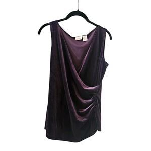 Spiegel Womens M Purple Velvet Sleeveless Top Crossover V-Neck Side Ruching